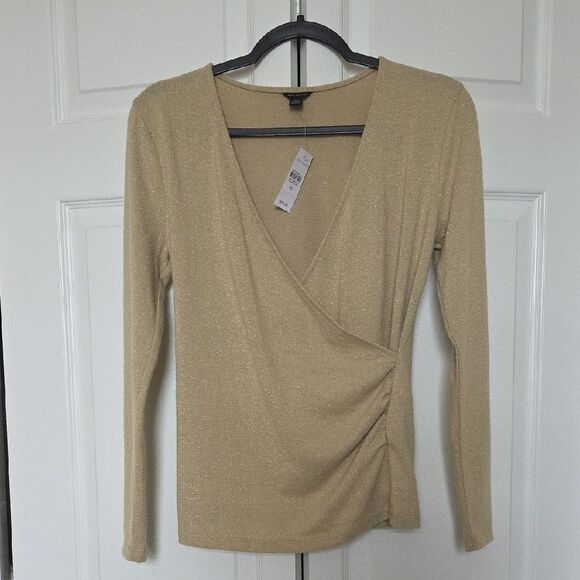 Ann Taylor Elegant Gold Wrap Top - Picture 1 of 9